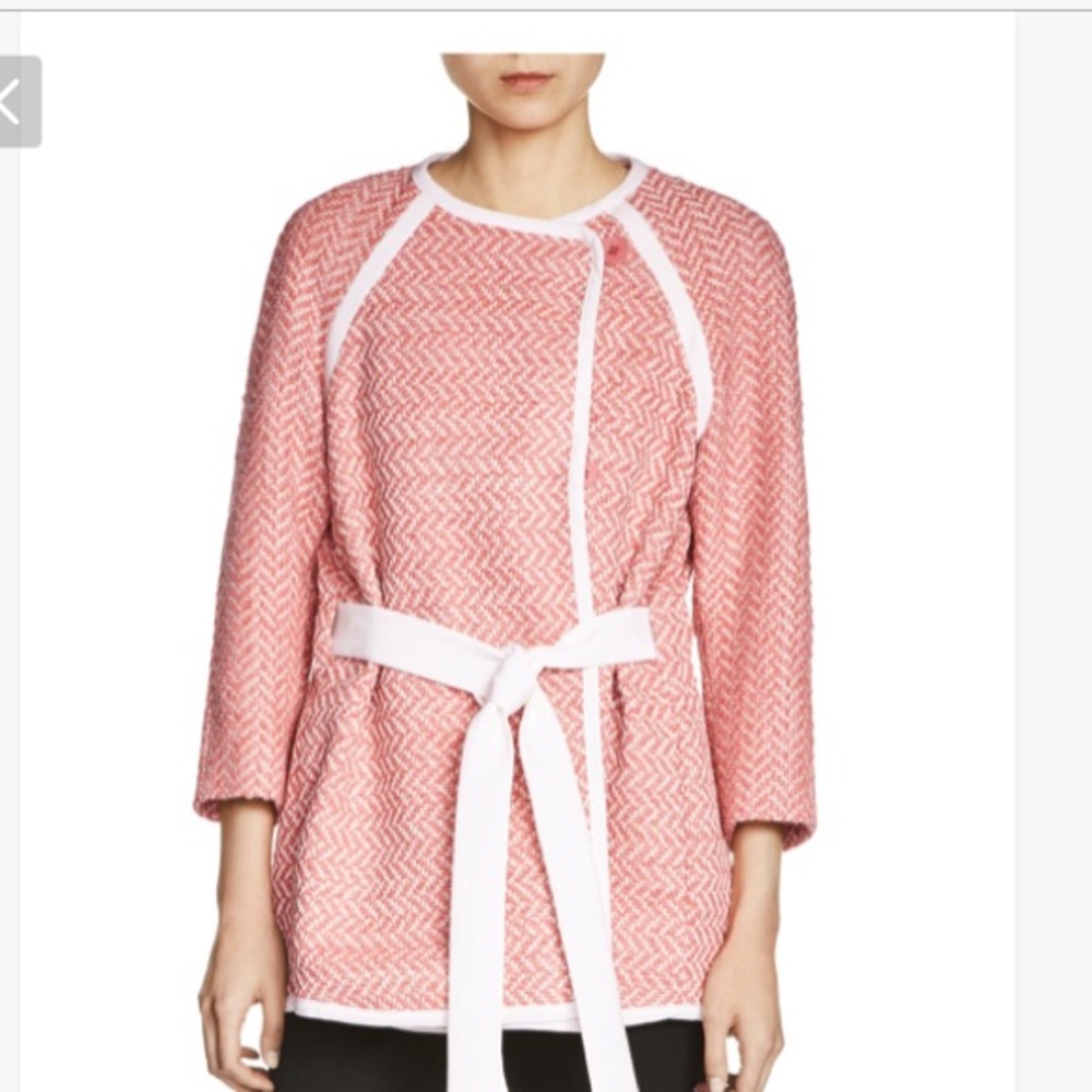 Maje belted jacquard coat.